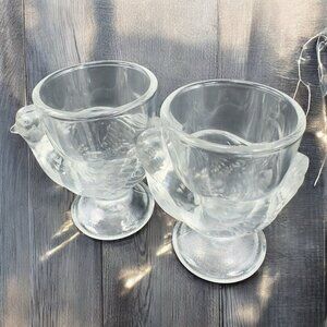 Luminarc Clear Hen Chicken Egg Cups Shot Glasses Set 2 Made In France Marked VTG